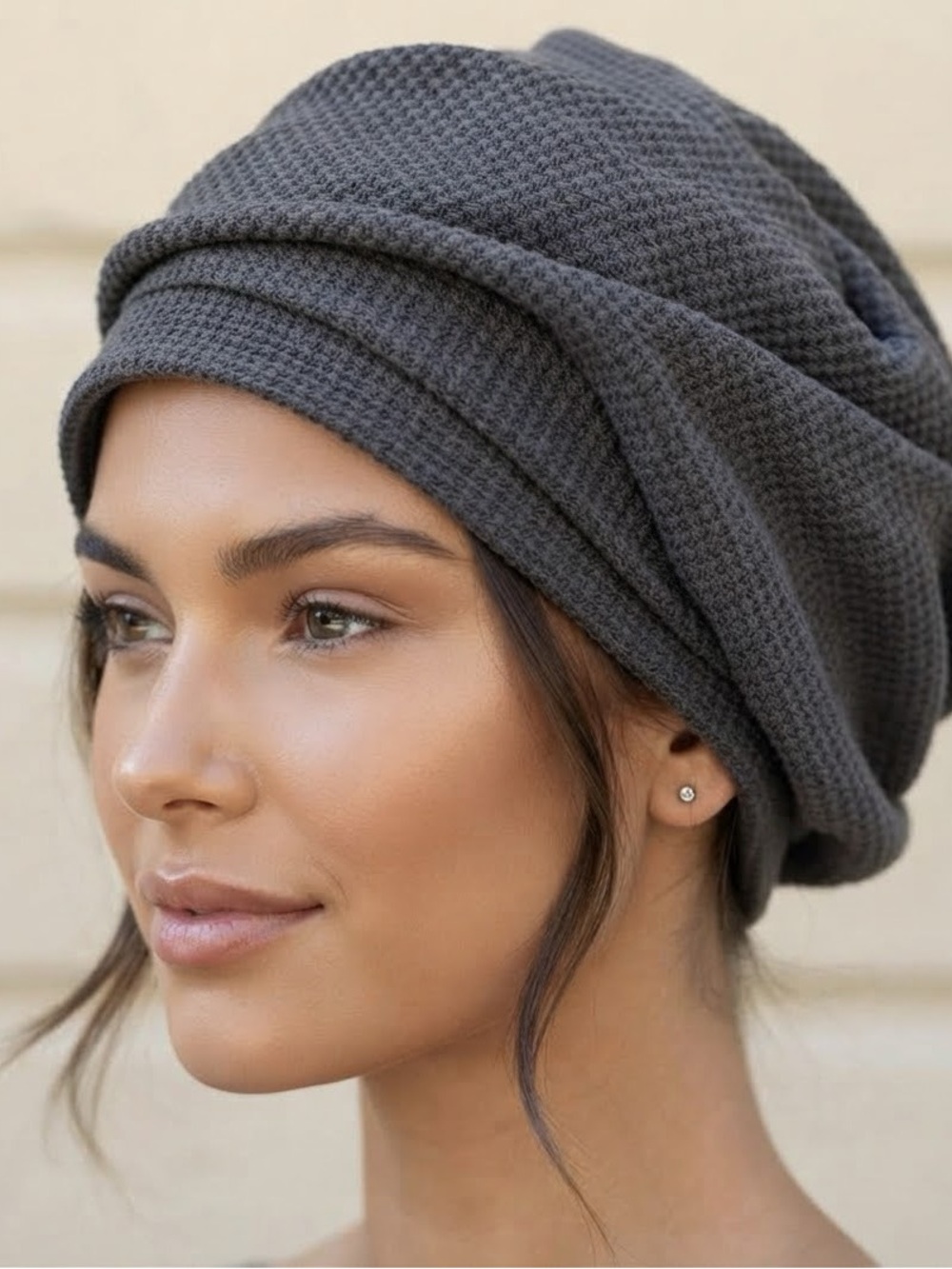 Set of 3 - Waffle Knit Slouchy Beanie Hat - Tichel Beret snood headcoverings